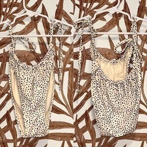 Polka dot cream color high waist bikini bottom L NWOT